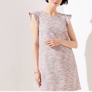 NWT Loft dress size 6 pink tweed flutter sleeve